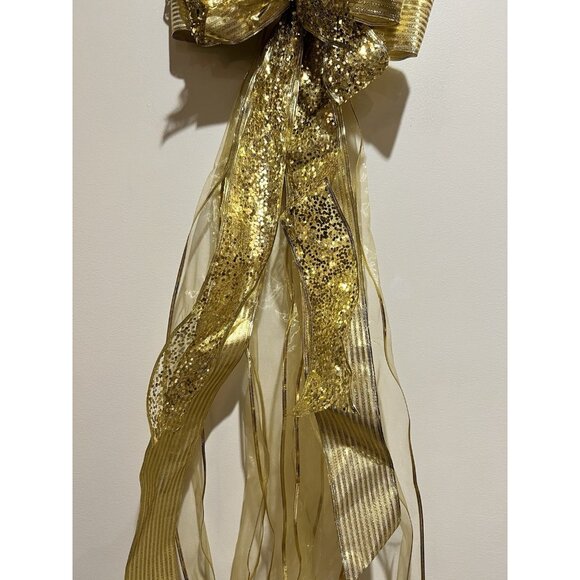Gold Christmas Tree Bow Topper Approximately 57” Long - Picture 3 of 6